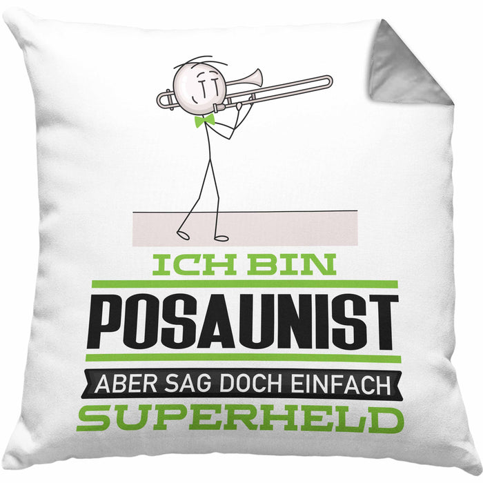 Posaunist Geschenk Kissen mit Füllung 40x40 Ich Bin Posaunist Aber Sag Doch Einfach Superheld Lustige Geschenkdiee für Posaunist (Grau) Grau Trendation