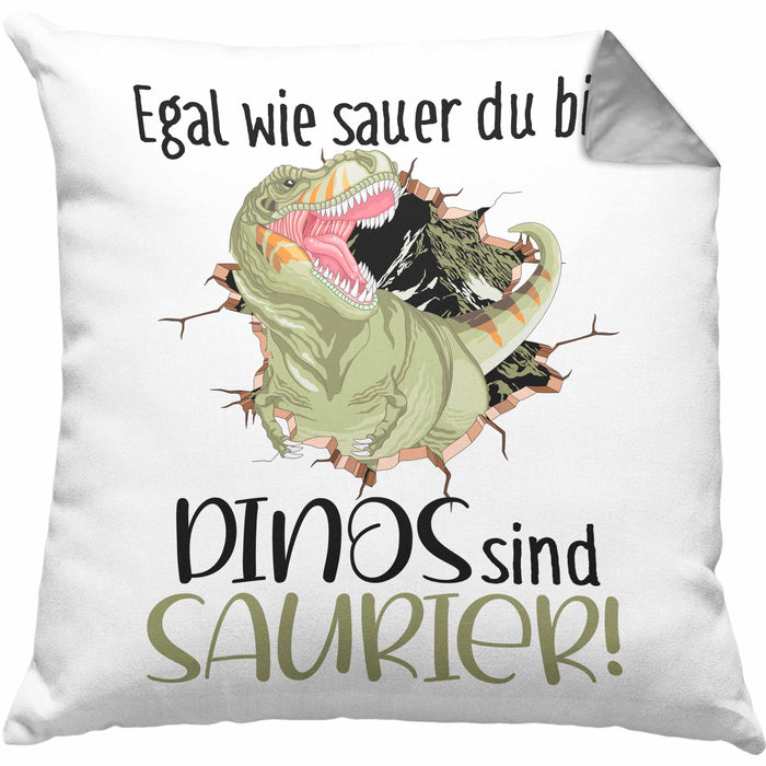 Dinosaurier Spruch Kissen mit Füllung 40x40 Geschenk Jungs Jungen Egal Wie Sauer Du Bist Dinos Sind Saurier (Grau) Grau Trendation