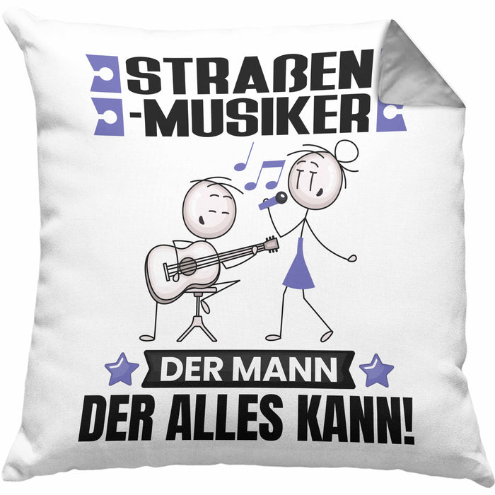 Straßenmusiker Kissen mit Füllung 40x40 Geschenk für Straßenmusiker Der Mann Der Alles Kann Geschenkidee zum Geburtstag (Grau) Grau Trendation