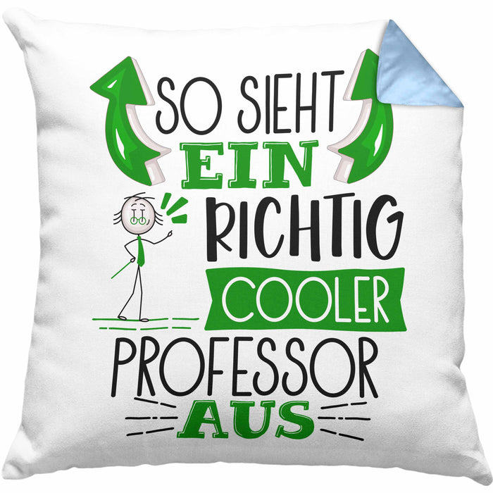 Professor Kissen mit Füllung 40x40 Geschenk So Sieht Ein RIchtig Cooler Professor Aus Geschenkidee Lustiger Spruch Geburtstag (Grau) Blau Trendation
