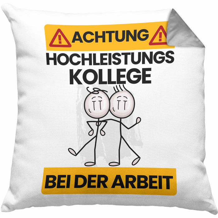 Kollege Kissen mit Füllung 40x40 Geschenk Lustiger Spruch Geschenkidee für Kollege Achtung Hochleistungs Kollege Bei Der Arbeit (Grau) Grau Trendation
