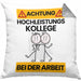Kollege Kissen mit Füllung 40x40 Geschenk Lustiger Spruch Geschenkidee für Kollege Achtung Hochleistungs Kollege Bei Der Arbeit (Grau) Grau Trendation