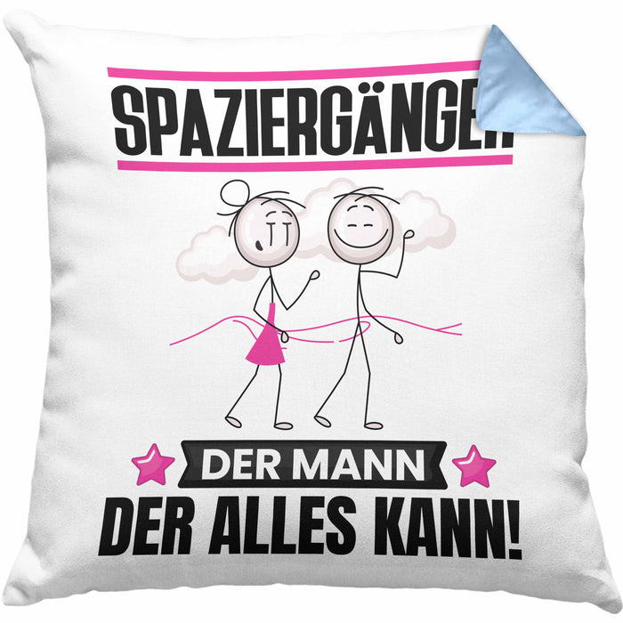 Spaziergänger Kissen mit Füllung 40x40 Geschenk für Spaziergänger Der Mann Der Alles Kann Geschenkidee zum Geburtstag (Grau) Blau Trendation