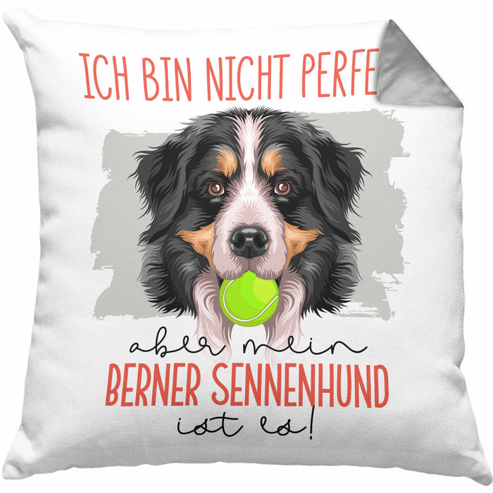 Berner Sennen Besitzer Kissen mit Füllung 40x40 Geschenk Lustiger Spruch Geschenkidee Besitzerin Ich Bin Nicht toll Aber Mein Berner Sennen Ist Es (Grau) Grau Trendation