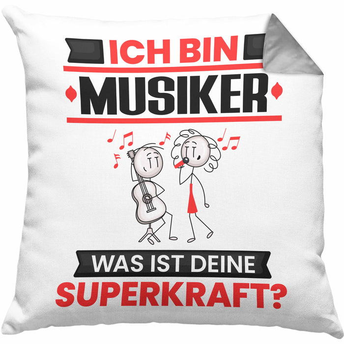 Musiker Kissen mit Füllung 40x40 Geschenk für Musiker Geburtstag Lustiger Spruch Was Ist Deine Superkraft (Grau) Grau Trendation