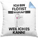 Flötist Geschenk Kissen mit Füllung 40x40 Lustiger Spruch Ich Bin Flötist Warum Weil Ich Es Kann Geschenkidee Bester Flötist Geburtstag (Grau) Blau Trendation