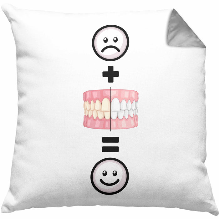 Zahnazt Kissen mit Füllung 40x40 Geschenk für Zahnärztin Zahnmedizinische Fachangestellte Lustige Geschenkidee :( + Weiße Zähne = :) (Grau) Grau Trendation