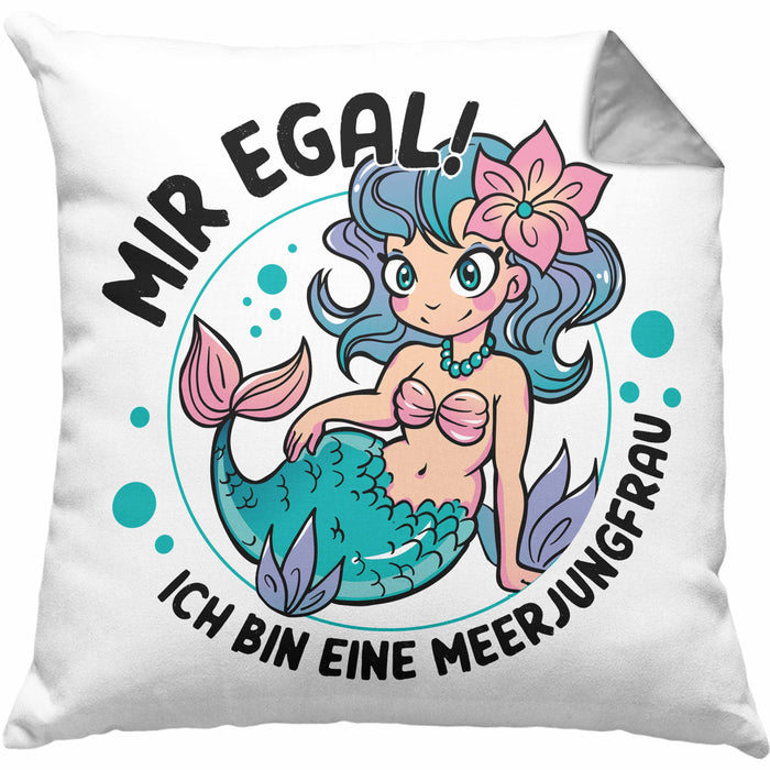 Meerjungfrau Geschenk Kissen mit Füllung 40x40 für Mädchen Nymphe Nixe Grafik Mir Egal Ich Bin Eine Meerjungfrau (Grau) Grau Trendation