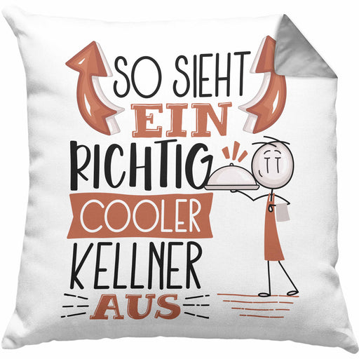 Kellner Kissen mit Füllung 40x40 Geschenk So Sieht Ein RIchtig Cooler Kellner Aus Geschenkidee Lustiger Spruch Geburtstag (Grau) Grau Trendation