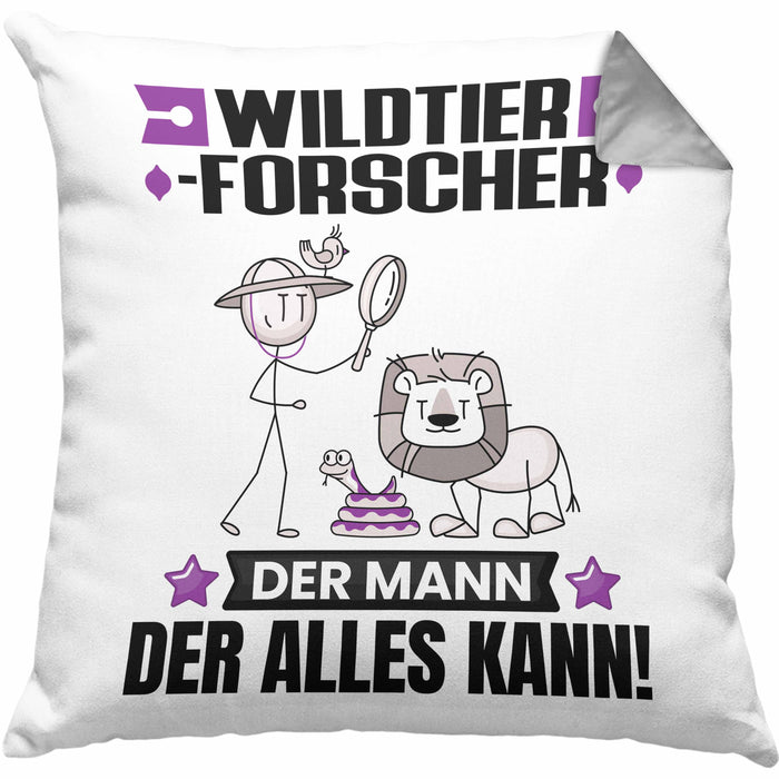 Wildtierforscher Kissen mit Füllung 40x40 Geschenk für Wildtierforscher Der Mann Der Alles Kann Geschenkidee zum Geburtstag (Grau) Grau Trendation