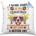 Golden Retriever Besitzer Kissen mit Füllung 40x40 Geschenk Lustiger Spruch Geschenkidee I Work Hard So My Golden Retriever Can Have A Better Life (Grau) Blau Trendation
