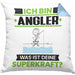 Angler Kissen mit Füllung 40x40 Geschenk für Angler Geburtstag Lustiger Spruch Was Ist Deine Superkraft (Grau) Blau Trendation