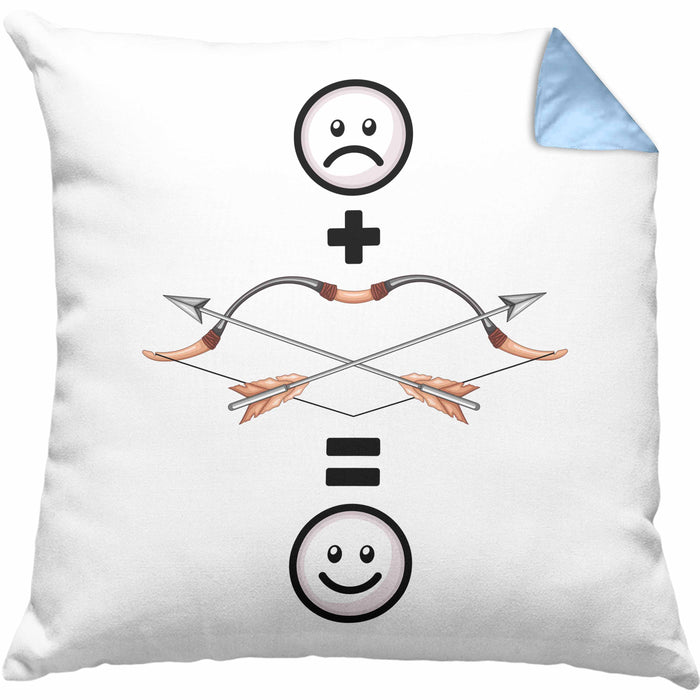 Pfeil und Bogen Kissen mit Füllung 40x40 Geschenk für Bogenschütze :( + Pfeil & Bogen = :) Lustige Geschenkidee Geburtstag (Grau) Blau Trendation