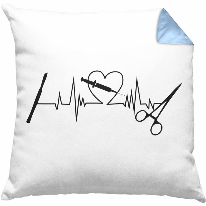 Lustige Chirurg-Kissen mit Füllung 40x40 Geschenk für Chirurgen Herzschlag (Grau) Blau Trendation