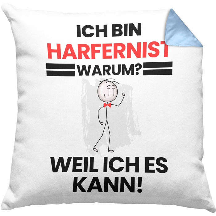 Harfenist Geschenk Kissen mit Füllung 40x40 Lustiger Spruch Ich Bin Harfenist Warum Weil Ich Es Kann Geschenkidee Bester Harfenist Geburtstag (Grau) Blau Trendation