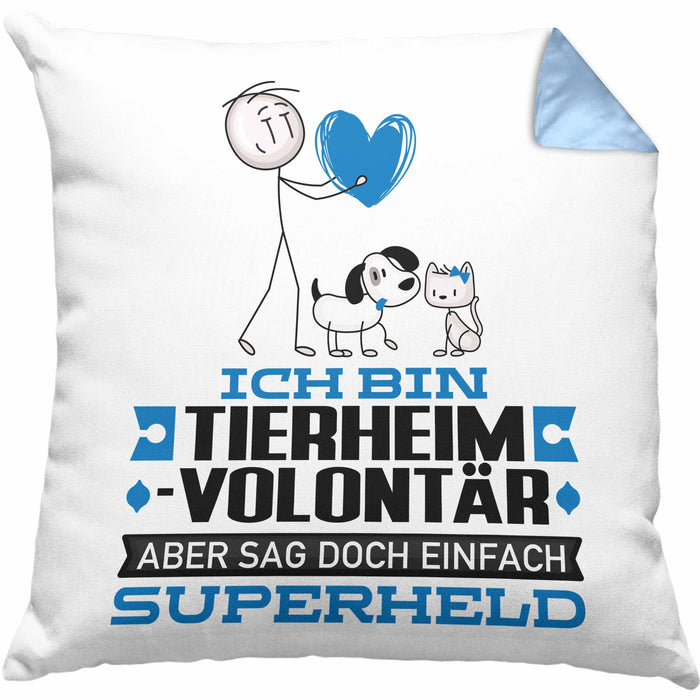 Tierheimvolontär Geschenk Kissen mit Füllung 40x40 Ich Bin Tierheimvolontär Aber Sag Doch Einfach Superheld Lustige Geschenkdiee für Tierheimvolontär (Grau) Blau Trendation