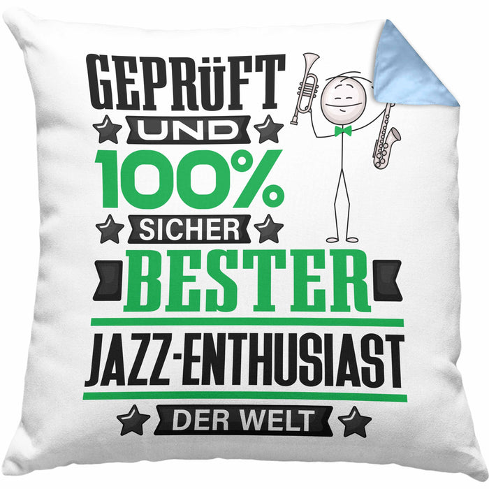 Jazz-Enthusiast Geschenk Lustiger Spruch für Jazz-Enthusiast Geschenkidee Bester Jazz-Enthusiast Der WeltKissen mit Füllung 40x40 (Grau) Blau Trendation