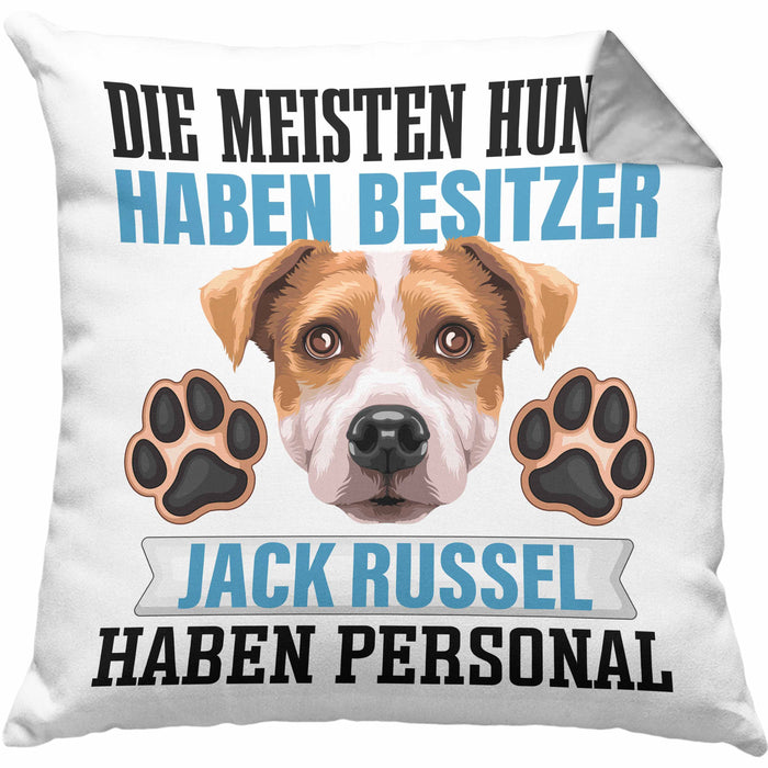 Jack Russell Besitzer Kissen mit Füllung 40x40 Geschenk Lustiger Spruch Geschenkidee Besitzerin Jack Russell Haben Personal (Grau) Grau Trendation