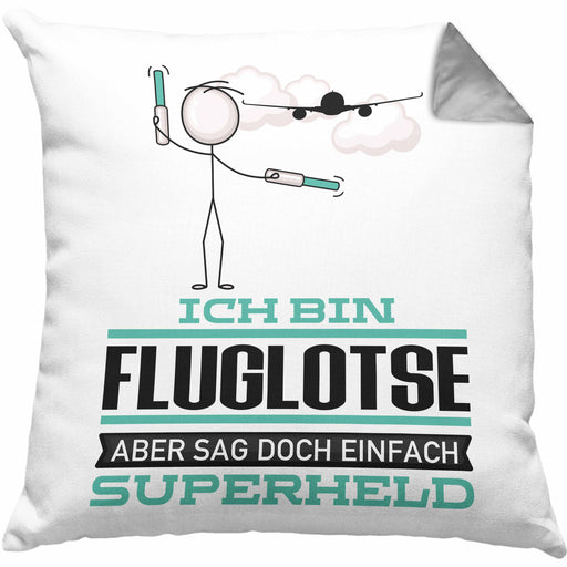 Fluglotse Geschenk Kissen mit Füllung 40x40 Ich Bin Fluglotse Aber Sag Doch Einfach Superheld Lustige Geschenkdiee für Fluglotse (Grau) Grau Trendation