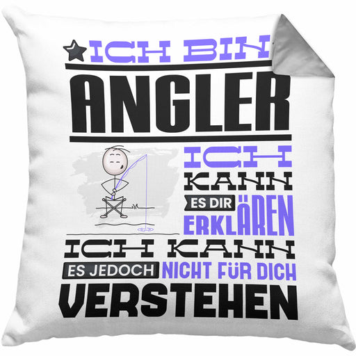 Angler Geschenk Kaffee-Kissen mit Füllung 40x40 Geschenkidee für Angler Ich Bin Angler Ich Kann Es Dir Erklären Jedoch Nicht Für Dich Verstehen Spruch Lustig (Grau) Grau Trendation