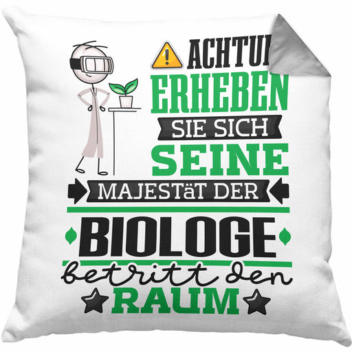 Biologe Geschenk Kissen mit Füllung 40x40 Lustiger Spruch Erheben Sie Sich Der Biologe Betritt den Raum (Grau) Grau Trendation