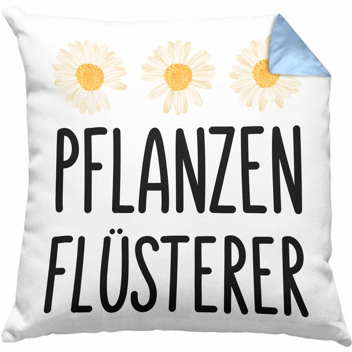Pflanzenflüsterer Gärtner Kissen mit Füllung 40x40 mit Spruch Garten Hobbygärtner Geschenk Lustig Gärtnerin Geschenkidee (Grau) Blau Trendation