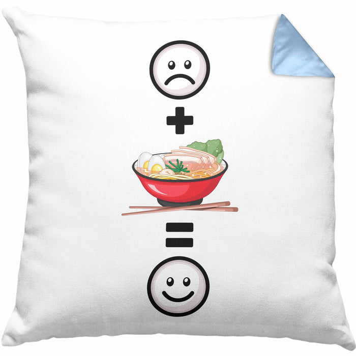 Ramen Kissen mit Füllung 40x40 Geschenk für Ramen Liebhaber Asiatisch :( + Ramen = :) Lustige Geschenkidee Geburtstag (Grau) Blau Trendation