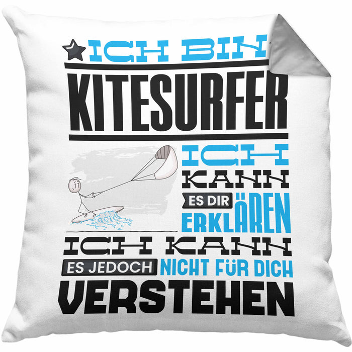 Kitesurfer Geschenk Kaffee-Kissen mit Füllung 40x40 Geschenkidee für Kitesurfer Ich Bin Kitesurfer Ich Kann Es Dir Erklären Jedoch Nicht Für Dich Verstehen Spruch Lustig (Grau) Grau Trendation