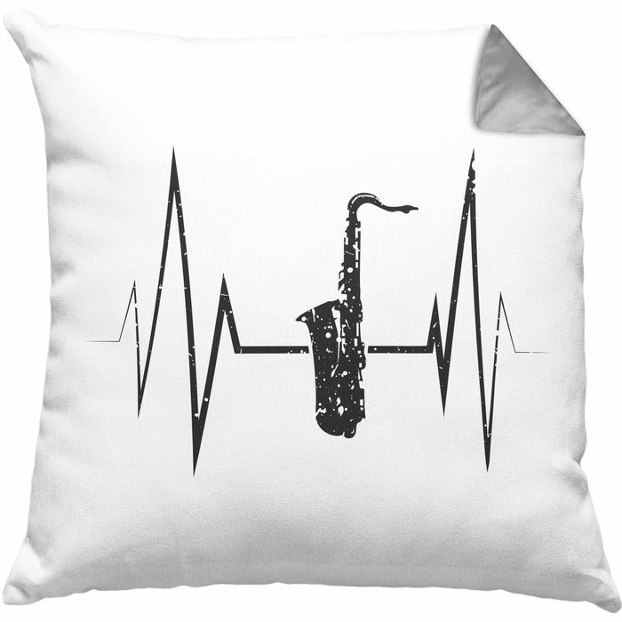 Saxophon Kissen mit Füllung 40x40 Geschenk Herzschlag Saxophonist Kaffee Geschenkidee Lustig (Grau) Grau Trendation