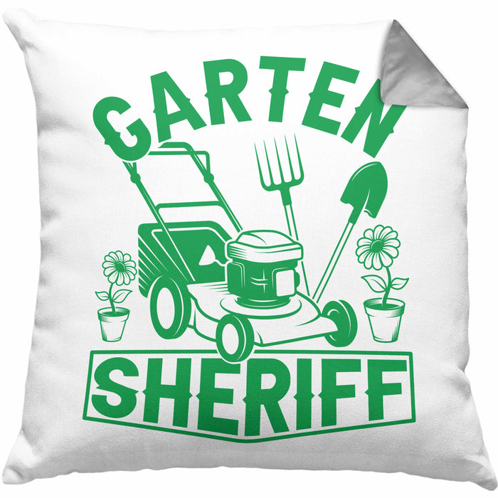 Gärtner Geschenk Kissen mit Füllung 40x40 Garten-Sheriff Geschenkidee Garten-Pflege (Grau) Grau Trendation