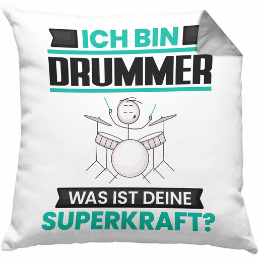 Drummer Kissen mit Füllung 40x40 Geschenk für Drummer Geburtstag Lustiger Spruch Was Ist Deine Superkraft (Grau) Grau Trendation