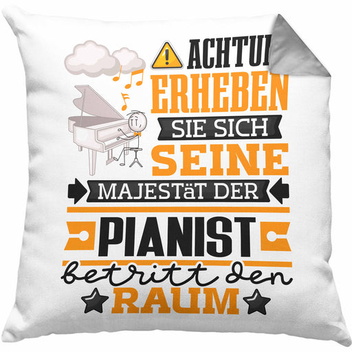 Pianist Geschenk Kissen mit Füllung 40x40 Lustiger Spruch Erheben Sie Sich Der Pianist Betritt den Raum (Grau) Grau Trendation