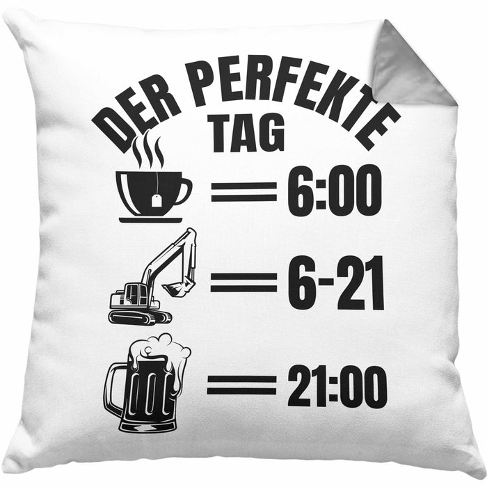 Baustelle Kissen mit Füllung 40x40 Geschenk Der Perfekte Tag Bauarbeiter Geschenkidee für Männer Baggerfahrer Bagger Baggerführer (Grau) Grau Trendation