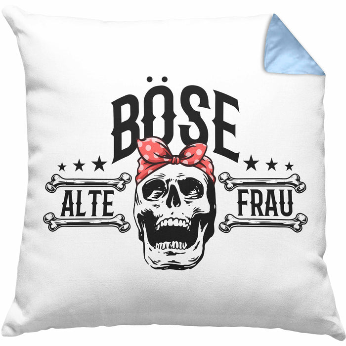 Lustige Kissen mit Füllung 40x40 Geschenk für Böse Alte Frau Rock Biker (Grau) Blau Trendation