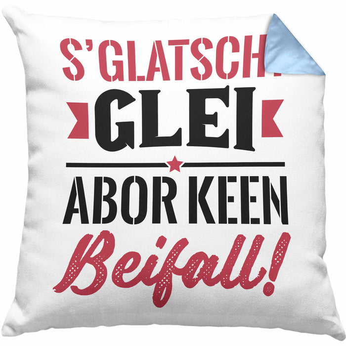 Sachsen Kissen mit Füllung 40x40 Sprüche "Es klatscht glei" Sächsisch Ossi Geschenk Kaffee-Kissen mit Füllung 40x40 (Grau) Blau Trendation