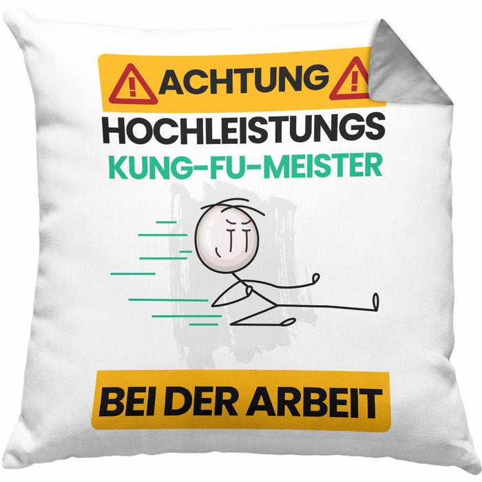Kung-Fu-Meister Kissen mit Füllung 40x40 Geschenk Lustiger Spruch Geschenkidee für Kung-Fu-Meister Achtung Hochleistungs Kung-Fu-Meister Bei Der Arbeit (Grau) Grau Trendation