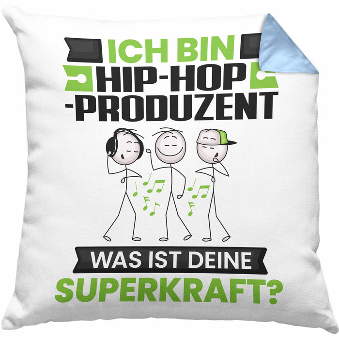 Hip-Hop-Produzent Kissen mit Füllung 40x40 Geschenk für Hip-Hop-Produzent Geburtstag Lustiger Spruch Was Ist Deine Superkraft (Grau) Blau Trendation