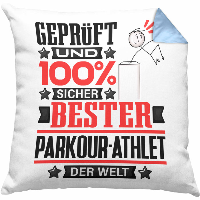 Parkour-Athlet Geschenk Lustiger Spruch für Parkour-Athlet Geschenkidee Bester Parkour-Athlet Der WeltKissen mit Füllung 40x40 (Grau) Blau Trendation