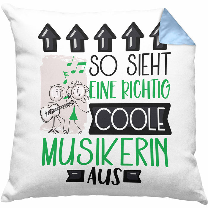 Musikerin Geschenk Kissen mit Füllung 40x40 Lustig Geschenkidee für Musikerin Geburtstag So Sieht Eine Richtig Coole Musikerin Aus Frauen Spruch (Grau) Blau Trendation