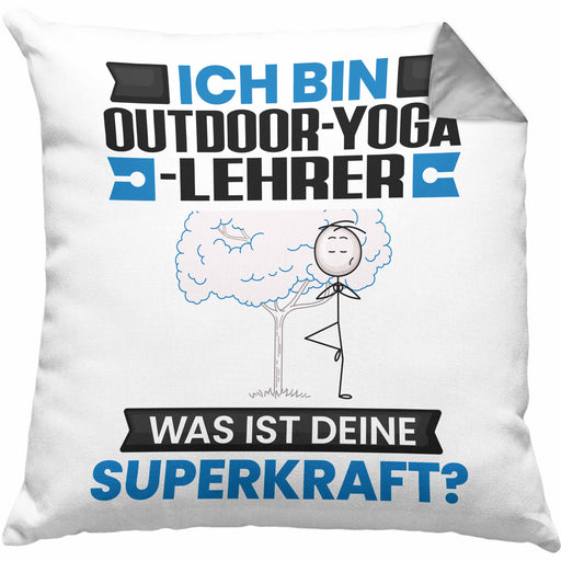 Outdoor-Yoga-Lehrer Kissen mit Füllung 40x40 Geschenk für Outdoor-Yoga-Lehrer Geburtstag Lustiger Spruch Was Ist Deine Superkraft (Grau) Grau Trendation