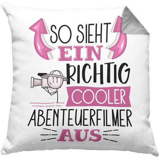 So Sieht Ein Richtig Cooler Abenteuerfilmer Aus Kissen mit Füllung 40x40 Geschenk für Abenteuerfilmer Geburtstag Geschenkdiee (Grau) Grau Trendation