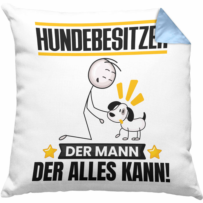 Hundebesitzer Kissen mit Füllung 40x40 Geschenk für Hundebesitzer Der Mann Der Alles Kann Geschenkidee zum Geburtstag (Grau) Blau Trendation