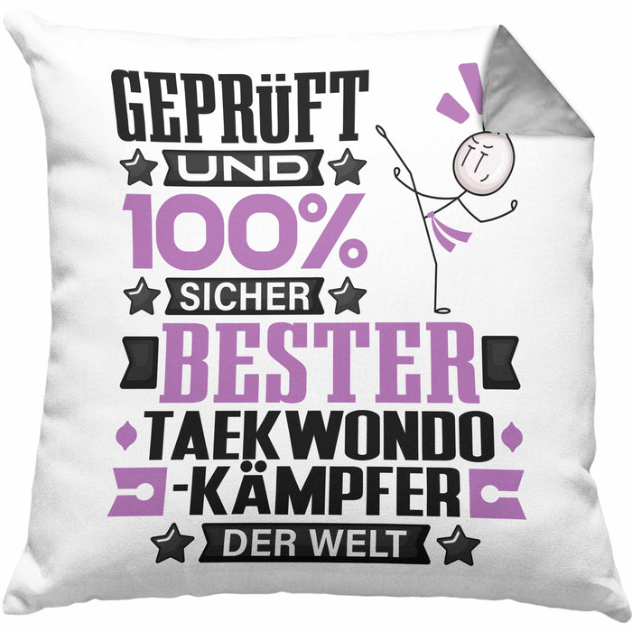 Taekwondo-Kämpfer Geschenk Lustiger Spruch für Taekwondo-Kämpfer Geschenkidee Bester Taekwondo-Kämpfer Der WeltKissen mit Füllung 40x40 (Grau) Grau Trendation