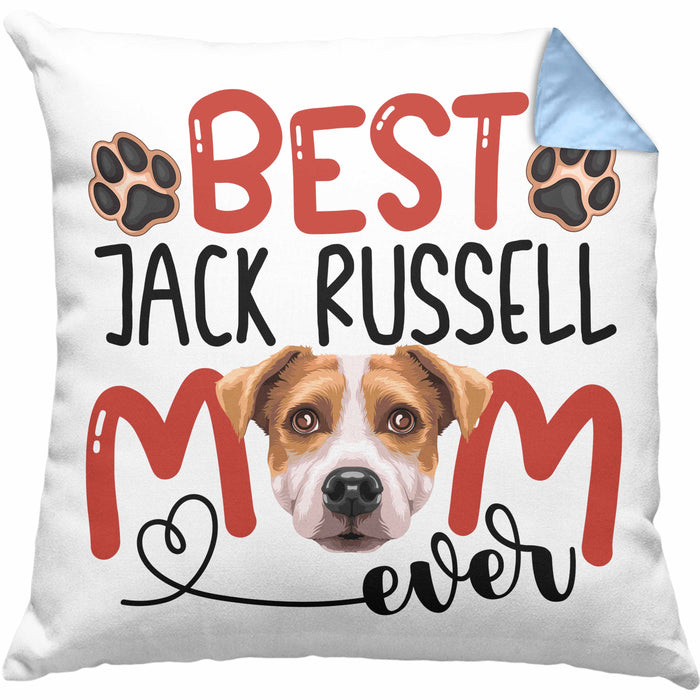 Jack Russell Mom Besitzerin Kissen mit Füllung 40x40 Geschenk Lustiger Spruch Geschenkidee Besitzerin Jack Russell Mama (Grau) Blau Trendation