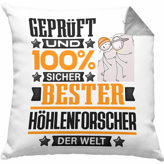 Höhlenforscher Geschenk Lustiger Spruch für Höhlenforscher Geschenkidee Bester Höhlenforscher Der WeltKissen mit Füllung 40x40 (Grau) Grau Trendation
