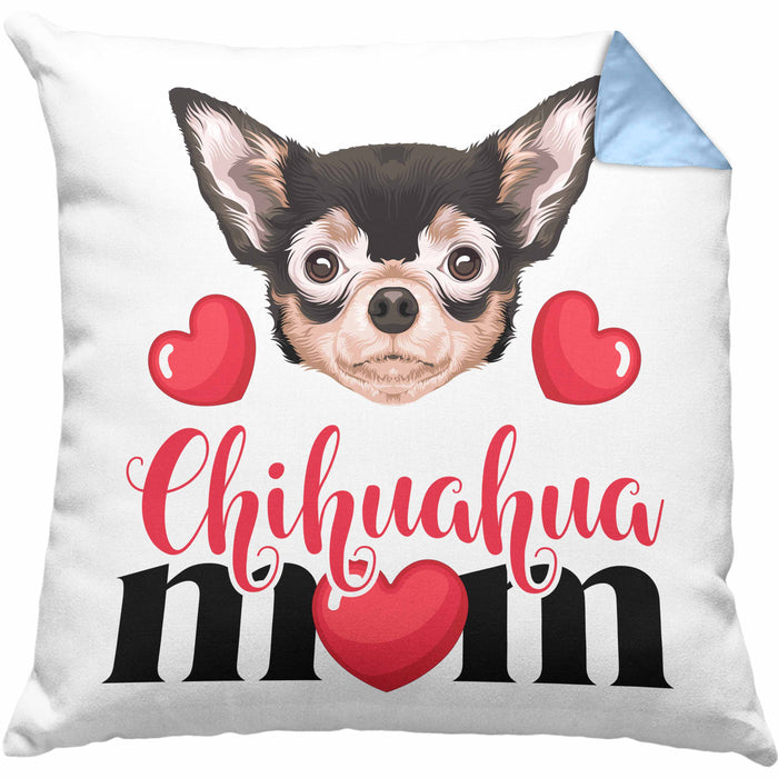 Chihuahua Besitzer Mom Mama Kissen mit Füllung 40x40 Geschenk Lustiger Spruch Geschenkidee Chihuahua Besitzerin (Grau) Blau Trendation