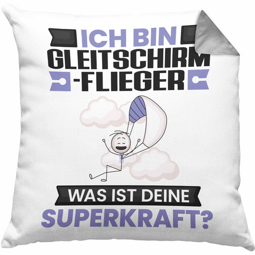 Gleitschirmflieger Kissen mit Füllung 40x40 Geschenk für Gleitschirmflieger Geburtstag Lustiger Spruch Was Ist Deine Superkraft (Grau) Grau Trendation