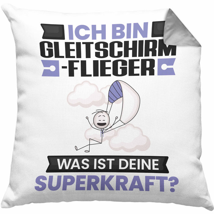 Gleitschirmflieger Kissen mit Füllung 40x40 Geschenk für Gleitschirmflieger Geburtstag Lustiger Spruch Was Ist Deine Superkraft (Grau) Grau Trendation