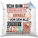 Anwalt Kissen mit Füllung 40x40 Geschenk Spruch Lustig Geschenkidee für Anwalt Geburtstag Ich Bin Der Verrückte Anwalt (Grau) Blau Trendation