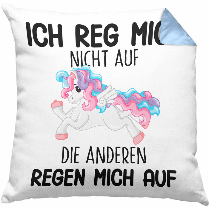 Lustige Ich Reg Mich Nicht Auf Kissen mit Füllung 40x40 Mit Spruch Einhorn Geschenk Mama Freundin Kollegin Geschenkidee Arbeit Frauen (Grau) Blau Trendation